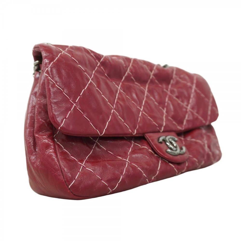 Chanel Shoulder Bag Wild Stitch W Chain Calfskin Red Women's P629441 - Picture 2 of 12